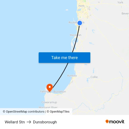 Wellard Stn to Dunsborough map