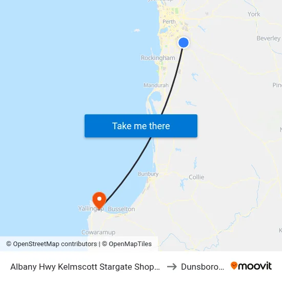 Albany Hwy Kelmscott Stargate Shopping Ctr to Dunsborough map