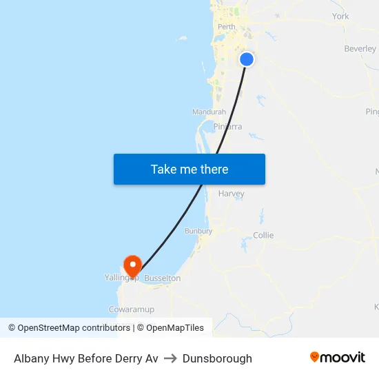 Albany Hwy Before Derry Av to Dunsborough map