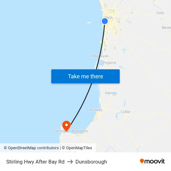Stirling Hwy After Bay Rd to Dunsborough map