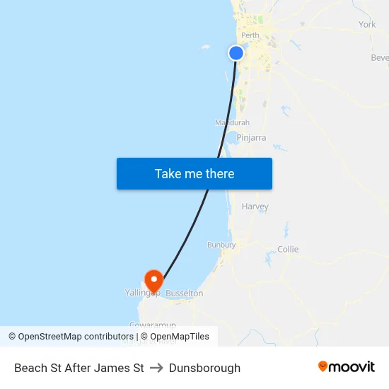 Beach St After James St to Dunsborough map