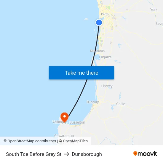 South Tce Before Grey St to Dunsborough map