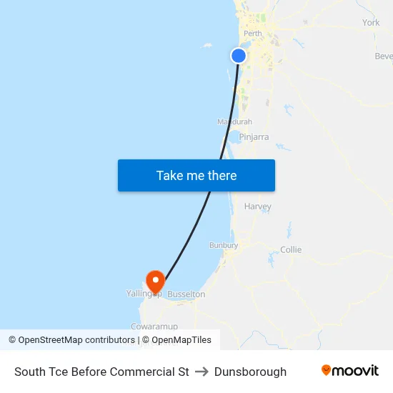 South Tce Before Commercial St to Dunsborough map