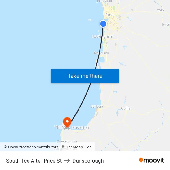 South Tce After Price St to Dunsborough map