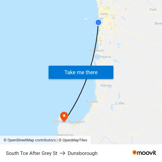 South Tce After Grey St to Dunsborough map