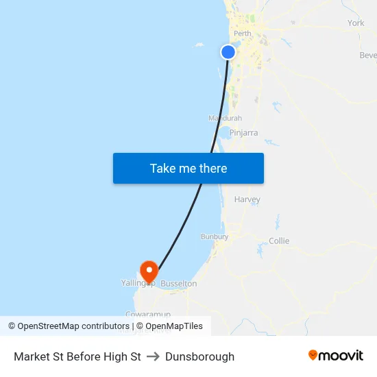Market St Before High St to Dunsborough map