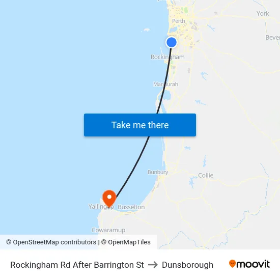 Rockingham Rd After Barrington St to Dunsborough map
