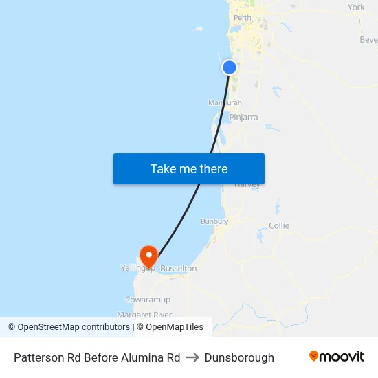 Patterson Rd Before Alumina Rd to Dunsborough map