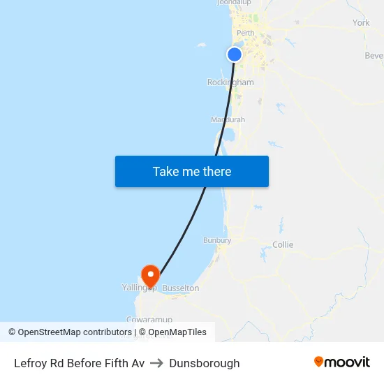 Lefroy Rd Before Fifth Av to Dunsborough map