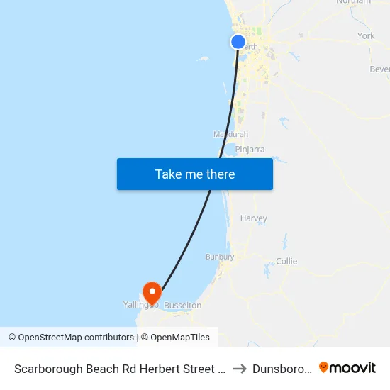 Scarborough Beach Rd Herbert Street Cat Id 27 to Dunsborough map