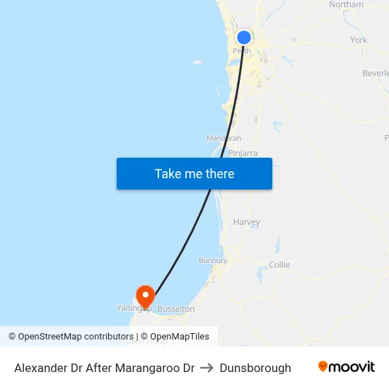Alexander Dr After Marangaroo Dr to Dunsborough map