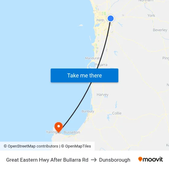 Great Eastern Hwy After Bullarra Rd to Dunsborough map