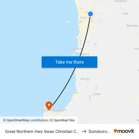 Great Northern Hwy Swan Christian College to Dunsborough map