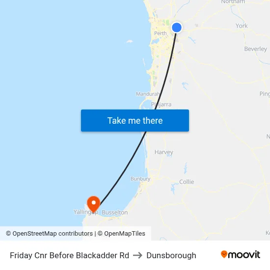 Friday Cnr Before Blackadder Rd to Dunsborough map