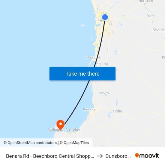 Benara Rd - Beechboro Central Shopping Ctr to Dunsborough map
