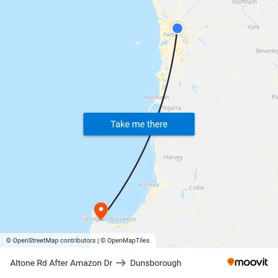Altone Rd After Amazon Dr to Dunsborough map