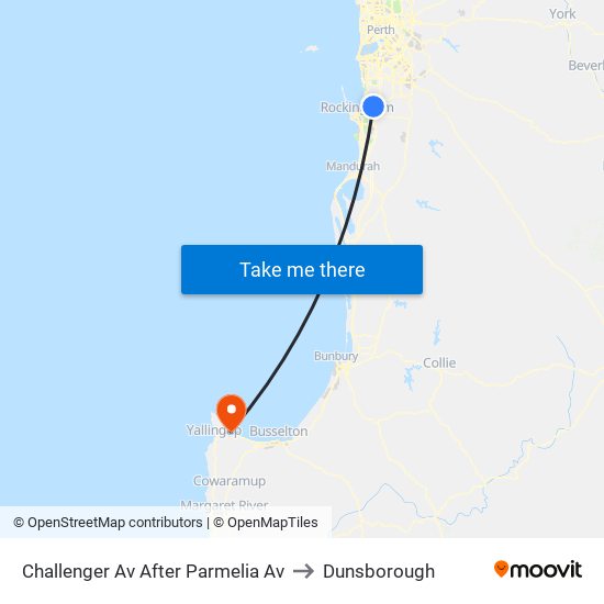 Challenger Av After Parmelia Av to Dunsborough map