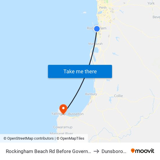 Rockingham Beach Rd Before Governor Rd to Dunsborough map