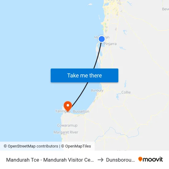 Mandurah Tce  - Mandurah Visitor Centre to Dunsborough map
