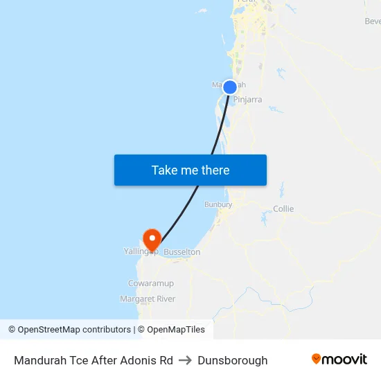 Mandurah Tce After Adonis Rd to Dunsborough map