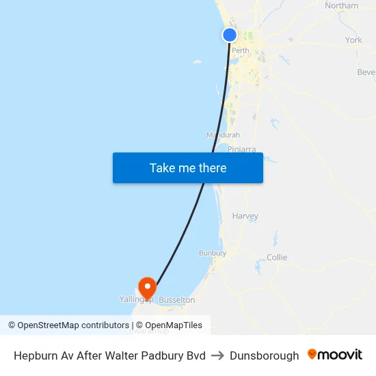 Hepburn Av After Walter Padbury Bvd to Dunsborough map