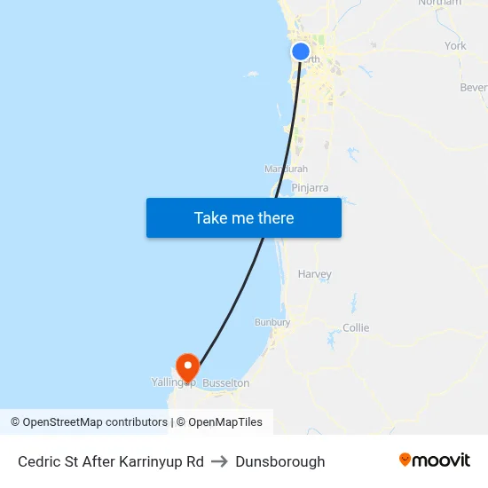 Cedric St After Karrinyup Rd to Dunsborough map