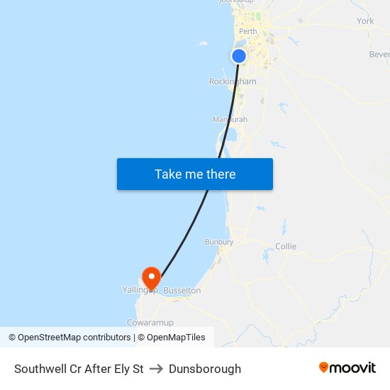 Southwell Cr After Ely St to Dunsborough map