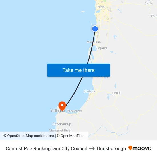 Contest Pde Rockingham City Council to Dunsborough map