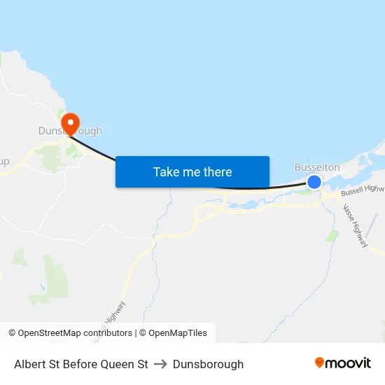 Albert St Before Queen St to Dunsborough map