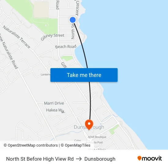 North St Before High View Rd to Dunsborough map