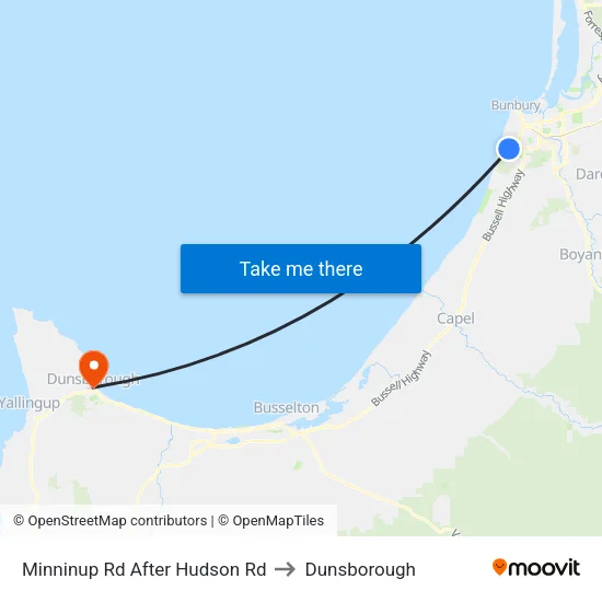 Minninup Rd After Hudson Rd to Dunsborough map