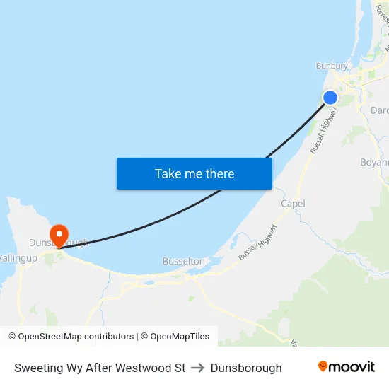 Sweeting Wy After Westwood St to Dunsborough map