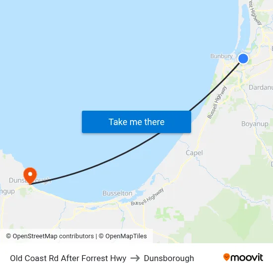 Old Coast Rd After Forrest Hwy to Dunsborough map