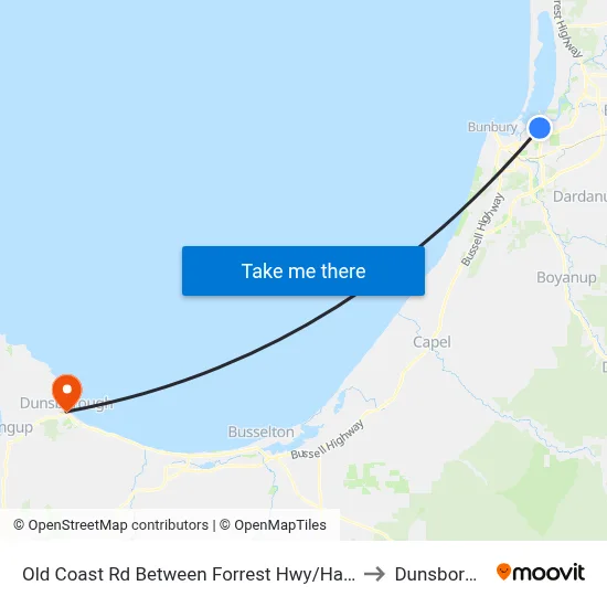 Old Coast Rd Between Forrest Hwy/Hamilton Rd to Dunsborough map
