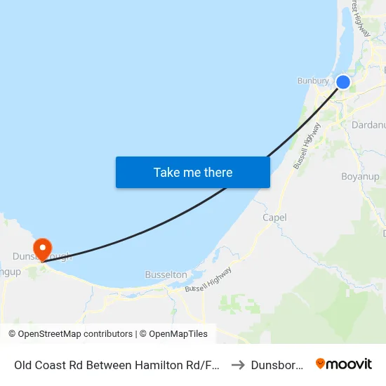 Old Coast Rd Between Hamilton Rd/Forrest Hwy to Dunsborough map
