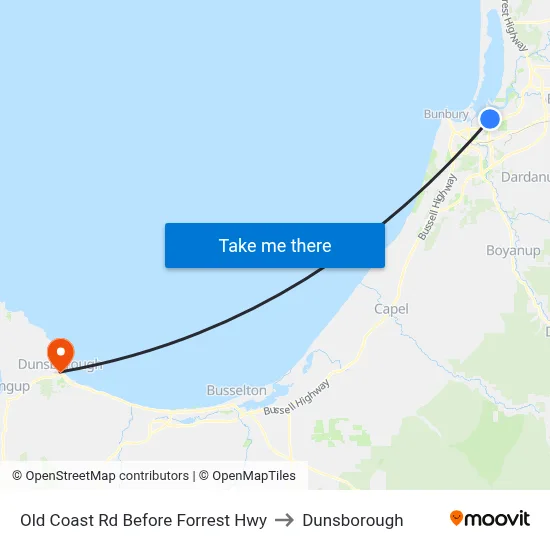 Old Coast Rd Before Forrest Hwy to Dunsborough map