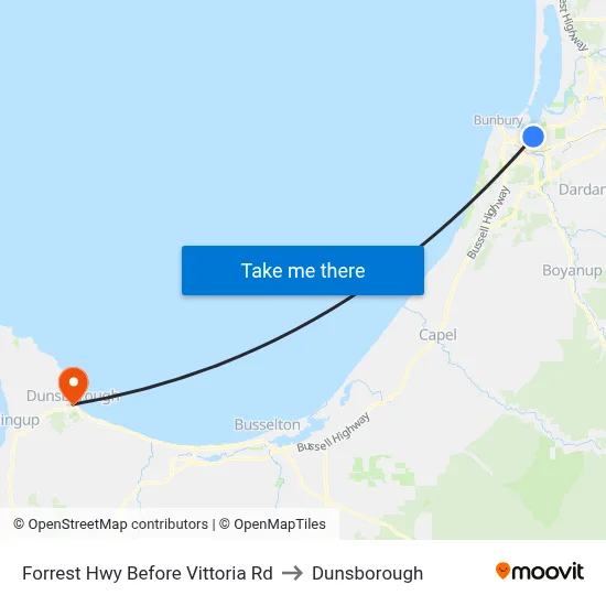 Forrest Hwy Before Vittoria Rd to Dunsborough map