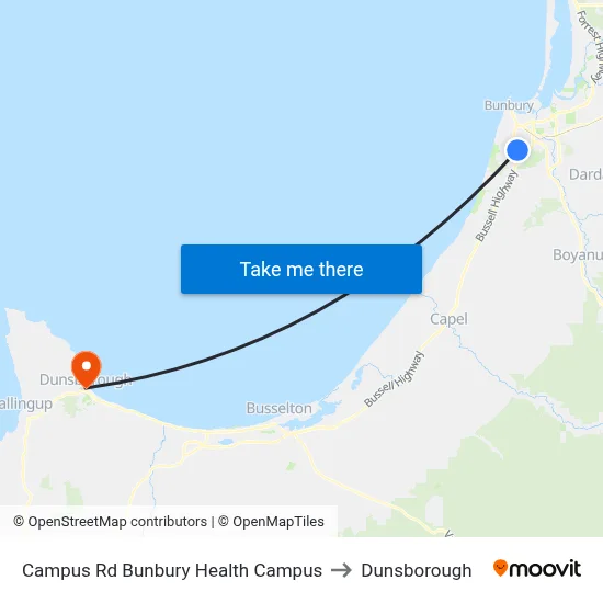 Campus Rd Bunbury Health Campus to Dunsborough map