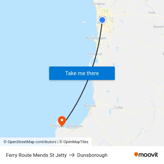 Ferry Route Mends St Jetty to Dunsborough map