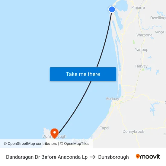 Dandaragan Dr Before Anaconda Lp to Dunsborough map