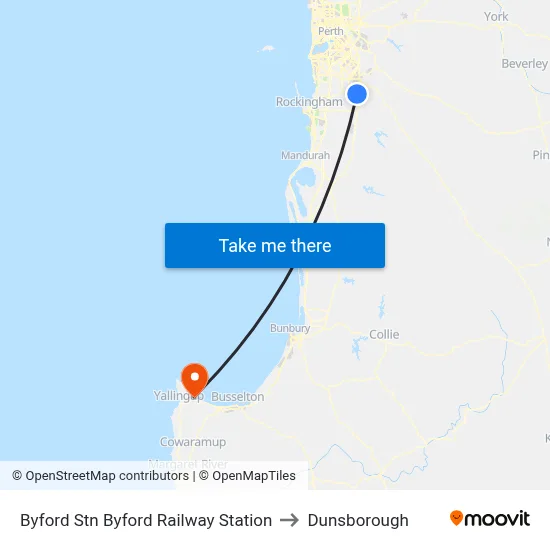Byford Stn Byford Railway Station to Dunsborough map
