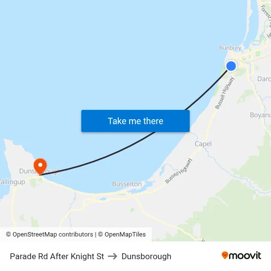 Parade Rd After Knight St to Dunsborough map