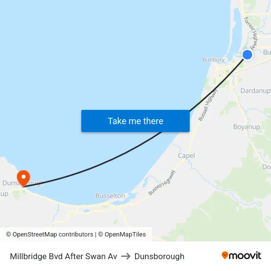 Millbridge Bvd After Swan Av to Dunsborough map