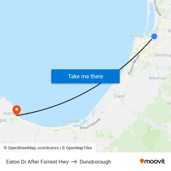Eaton Dr After Forrest Hwy to Dunsborough map
