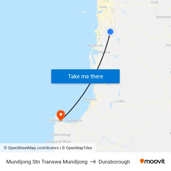 Mundijong Stn Transwa Mundijong to Dunsborough map
