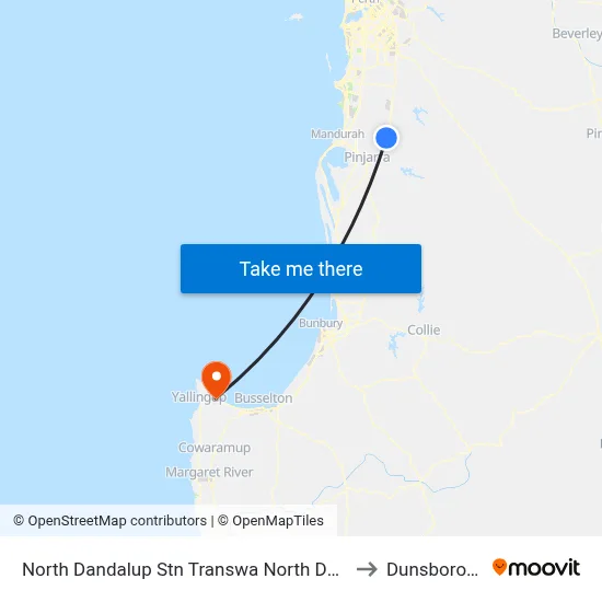 North Dandalup Stn Transwa North Dandalup to Dunsborough map