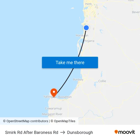 Smirk Rd After Baroness Rd to Dunsborough map