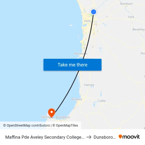 Maffina Pde Aveley Secondary College Stand 3 to Dunsborough map