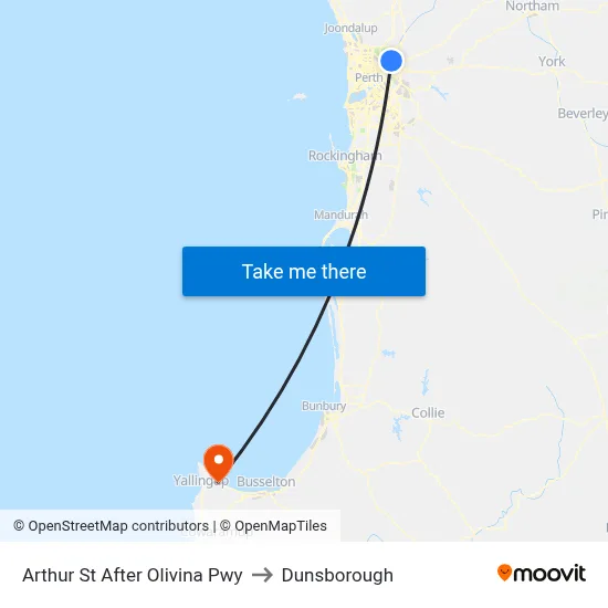 Arthur St After Olivina Pwy to Dunsborough map