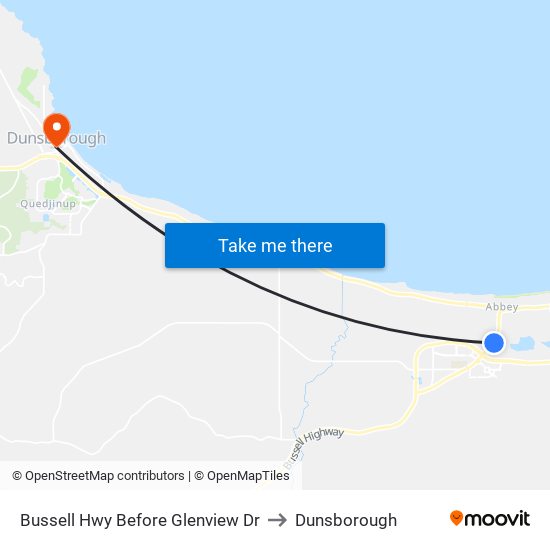 Bussell Hwy Before Glenview Dr to Dunsborough map